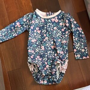 Ruffle Butts Navy Floral Long Sleeve Bodysuit